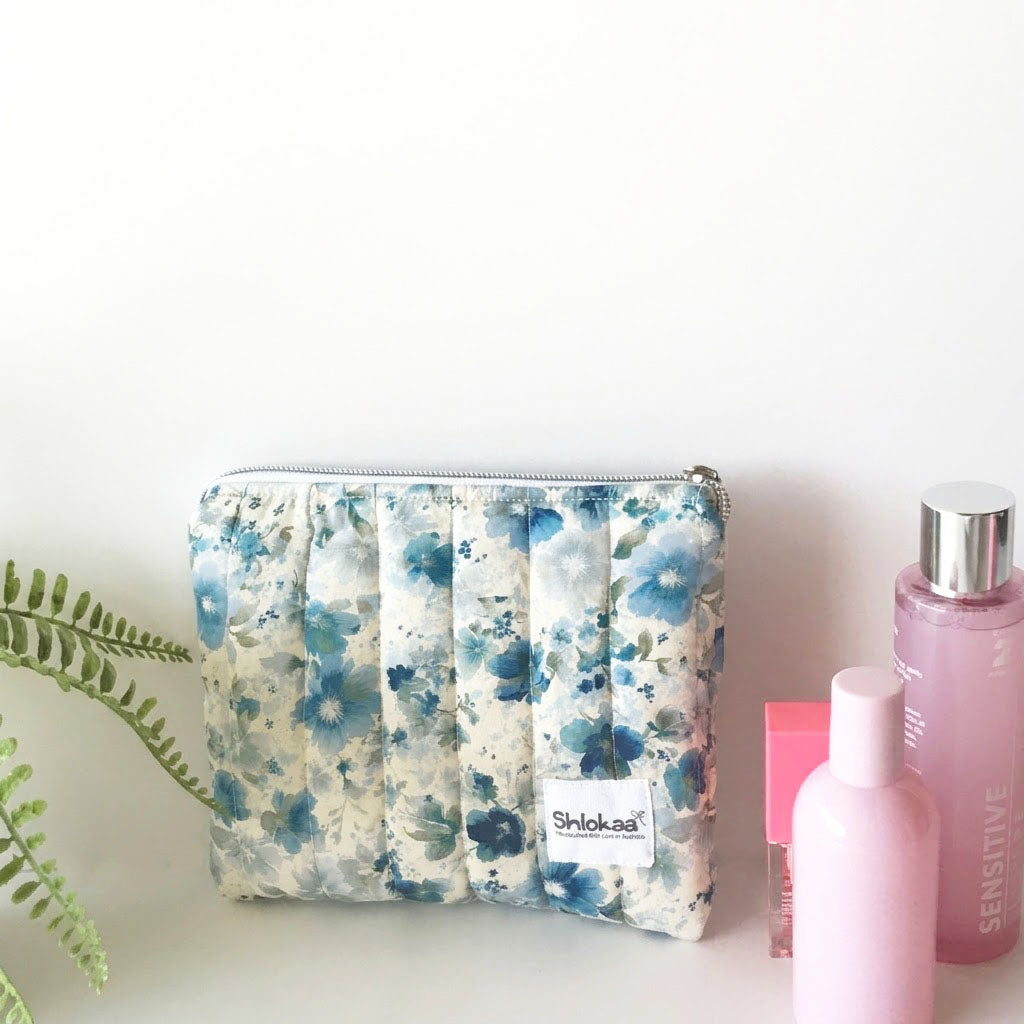 Blue Rosewater Zipper Pouch